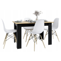 Stół kuchenny 120x80 Dąb Craft + Czarne nogi + 4 krzesła Skandynawskie Milano Białe